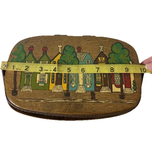 Vintage Caro Nan Main Street Basket Purse Lined Signed Hand Painted Cottagecore - Picture 10 of 12